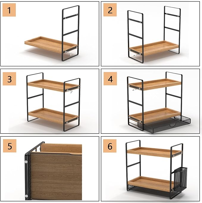 2 Tier Spice Rack Organizer for Countertop with Drawer and Basket, Suitable for Coffee Organizer, Kitchen Counter Storage, Bathroom Storage-NeatNest
