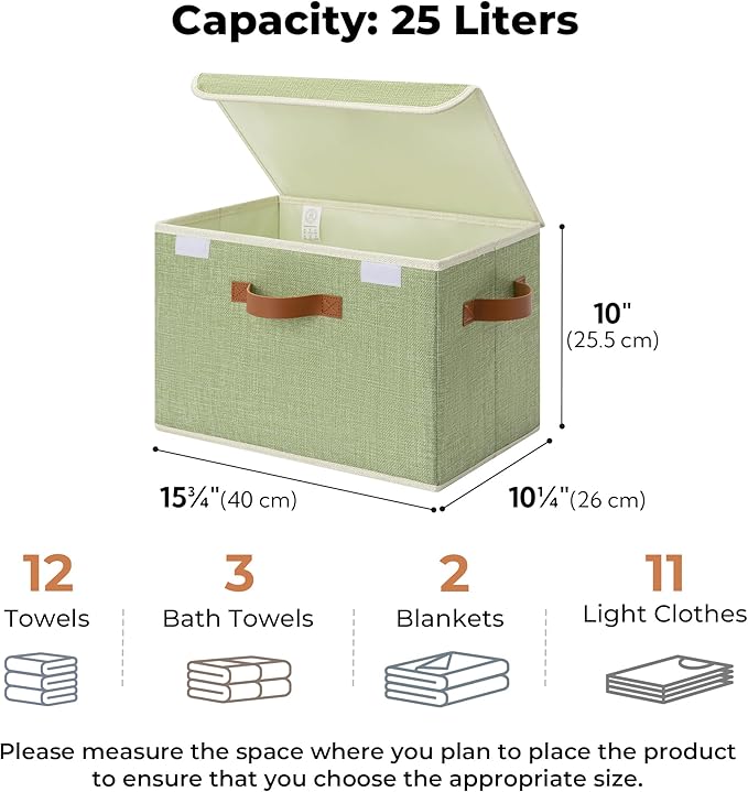 GRANNY SAYS Storage Baskets with Lid, Decorative Storage Boxes, Keepsake Memory Box, Shelf Baskets for Closet, Green, Large, 2-Pack-NeatNest