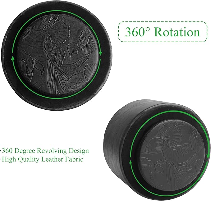 Hennaja Round Leather Art Supply Organizer,Remote Control Holder,360 Degree Spinning,Multi-Functional Pencil Holder,4 Compartments Desktop Stationary Organizer(1-Oil Black)-NeatNest