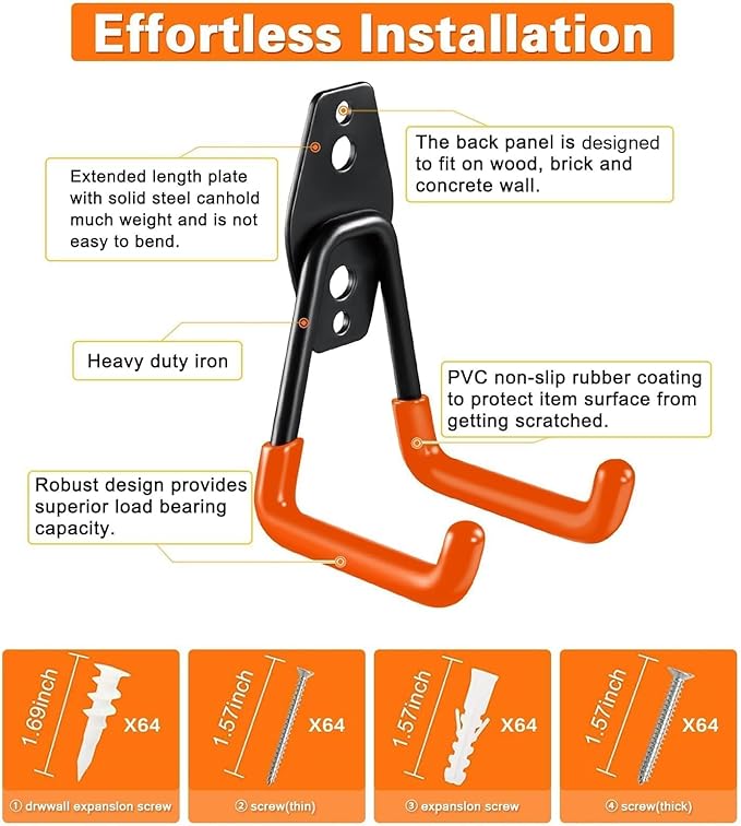 32 Pack Garage Hooks garage organization Steel Heavy Duty Garage Storage Hooks Utility Steel Wall Mount Garage Hanger &Organizer for Bikes,Garden Tools, Ladders, Bulk Items Ropes and More Equipment
