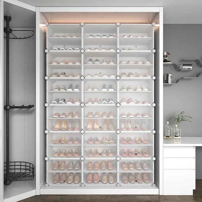 ROJASOP Portable Shoe Rack Organizer with Door, 72 Pairs White Shoe Storage Cabine Covered Shoe Rack Shoe Organizer for Closet Entryway Garage Closed Shoe Rack Organizer Cabinet with Doors-NeatNest