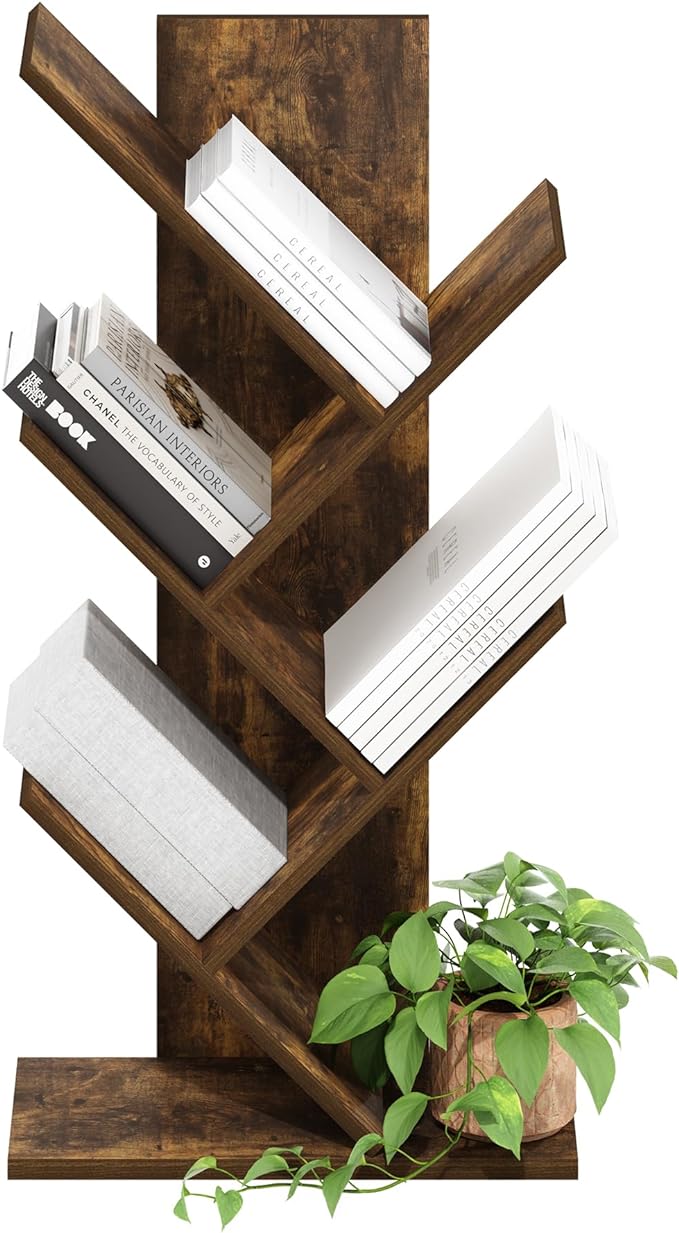 Furinno Tree Bookshelf 5-Tier Floor Standing Tree Bookcase, Amber Pine-NeatNest