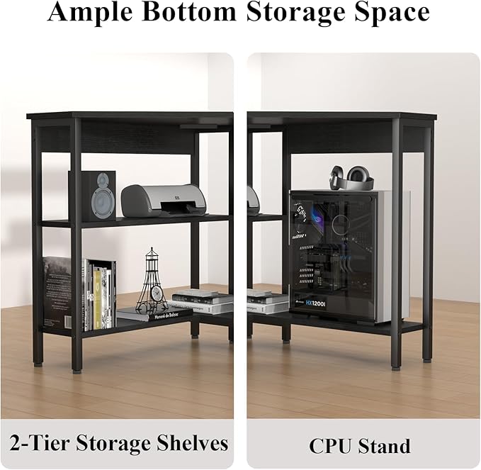 Corner Desk with Outlets & USB Ports, 90 Degree Triangle Corner Table with CPU Stand & Storage Shelves for Small Space, Computer Table with Charging Station for Home Office Bedroom (Black)-NeatNest