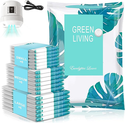 18 Pack Vacuum Storage Bags for Travel Clothing with High Pressure Electric Pump, 3 Sizes Large/Medium/Small Space Saver Bag Vacuum Sealed for Luggage Blankets, Vacuum Seal Bag for Bedding Comforters-NeatNest