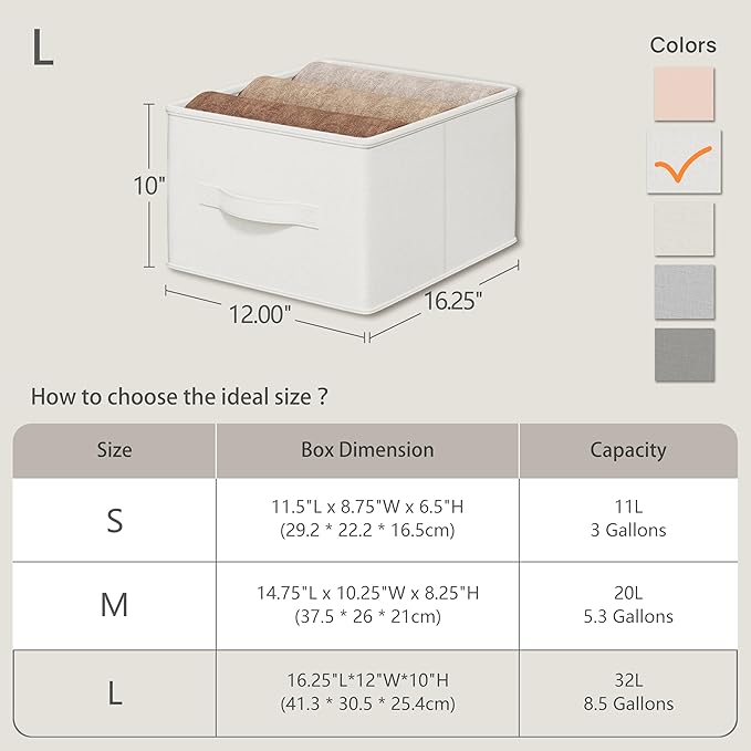 3 Pack Fabric Storage Bins for Shelves | 16.25x12x10in Closet Storage Baskets | Collapsible Storage Bins |Fabric Closet Organizers with Handles | White-NeatNest