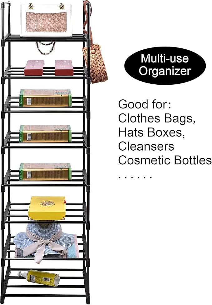 8 Tier Metal Sturdy Shoe Rack, 8 Tier Tall Shoe Storage Organizer, Narrow Tall Shelf Organizer for Entryway, Closet, Bedroom-NeatNest