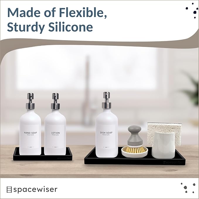 Countertop and Vanity Tray - 2 PC (11” and 7”) Shatterproof Silicone Kitchen and Bathroom Trays for Counter, Kitchen Soap Dispenser Tray, Vanity Trays for Bathroom, Perfume Key Tray-NeatNest