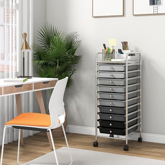 Giantex 10-Drawer Storage Cart w/Universal Wheel, Rolling Cart w/Handle, Home Organizer Storage Unit w/Removable Drawers, Trolley Utility Cart for Kitchen Makeup Living Room Office Play Room