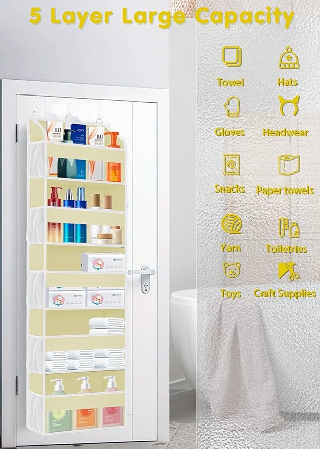 2 Pack Over The Door Storage Organizer with 5 Pockets 10 Mesh Pockets, 44 lbs Weight Capacity Door Hanging Organizers and Storage for Bedroom,Bathroom,Nursery,Kidroom,Babyroom-NeatNest