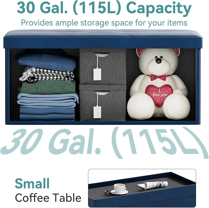 BRIAN & DANY Folding Storage Ottoman Bench, Ottoman with Storage, Foot Rest, Benches Seat for Bedroom, Living Room, Entryway, Long Shoes Bench, 15.7" x 31.5" x 15.7" Blue-NeatNest