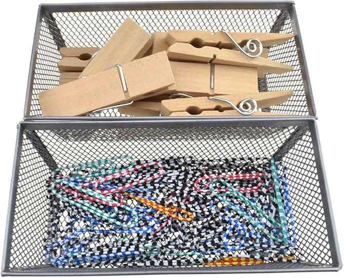 HAHIYO Stackable Mesh Tray Cup 6 x 3 x 2 inches Sturdy Container for Desk Drawer Organizer Collection for Home Office School kitchen Soft Foam Feet No Sharp Edges 2 Pack Silver-NeatNest