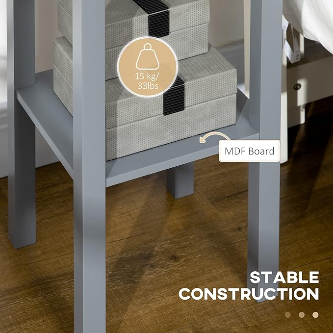 HOMCOM 2-Tier Side Table with Drawer, Narrow End Table with Bottom Shelf, for Living Room, Set of 1, Gray