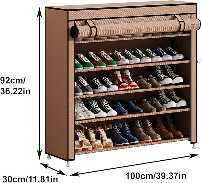 Calmootey 5 Tier Shoe Rack Organizer to Hold 25 Pairs, Portable Shoe Shelf with Nonwoven Fabric Cover for Closet Hallway, Bedroom, Entryway, Brown-NeatNest