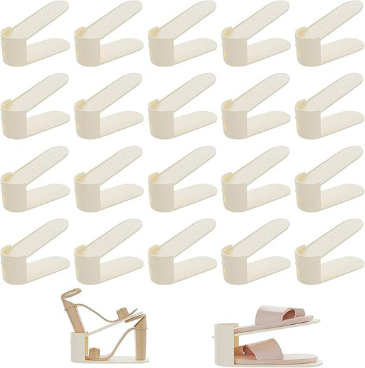 20 Pack Shoe Slot Organizer, Shoe Stacker for a Pair of Shoes,Adjustable Double Deck Shoe Riser Shoe Rack Space Saver,Shoe Organizer for Closet(White)-NeatNest