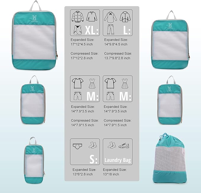 Expandable Compression Packing Cubes for Suitcases,6 Set Lightweight Compressible Travel Packing Organizer for Carry on Suitcase,Organizer Bags Set as Travel Essentials for Women-NeatNest