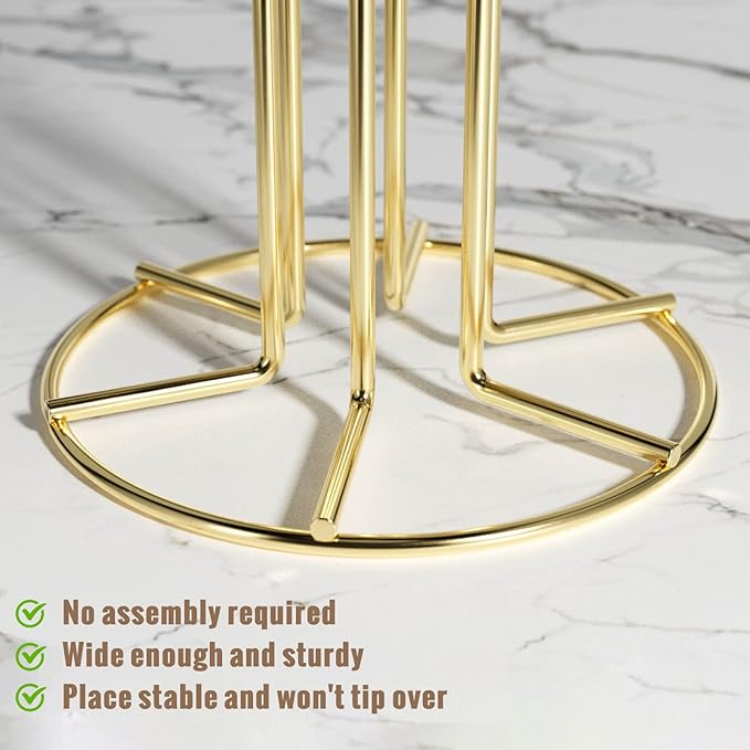 HULISEN Mug Holder for Large Cups, Mug Tree for Counter with 6 Hooks, Metal Coffee Mug Stand for Easy Pick, Place and Display, Coffee Bar Accessories and Decor, Free Standing Mug Rack, Gold-NeatNest