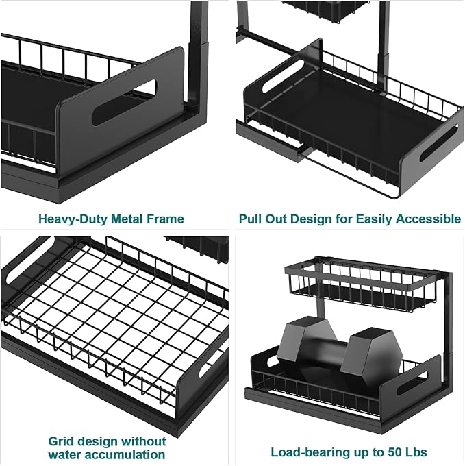 bukfen Under Sink Organizer, Pull Out Cabinet Organizer 2-Tier Slide Out Sliding Shelf Under Cabinet Storage Multi-Use for Under Kitchen Bathroom Sink Organizers and Storage-NeatNest