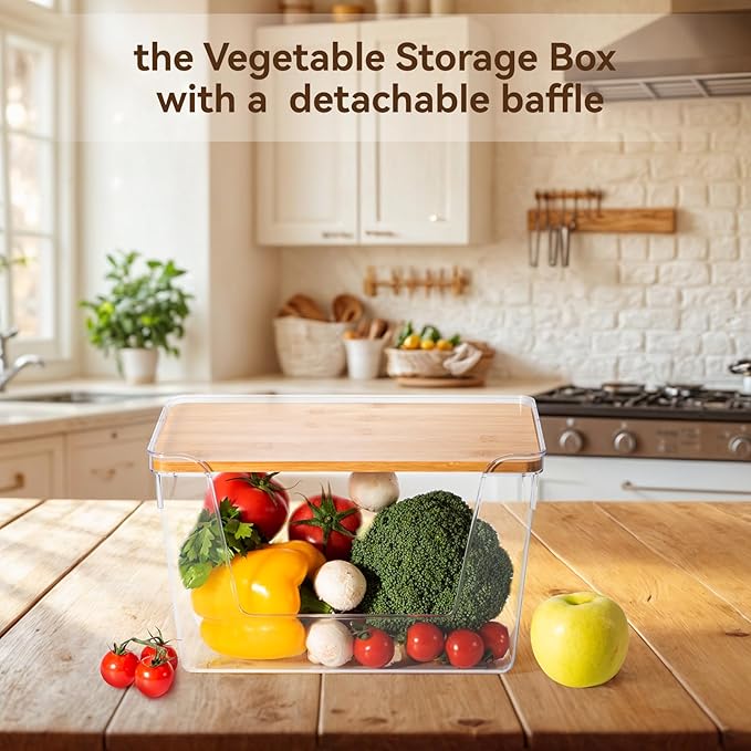 2 set Pantry Organizers and Storage,Stackable Onion Storage Potato Storage,Kitchen Laundry Organizers with Bamboo Top for Vegetable,Fruits, Snacks,Produce Clear