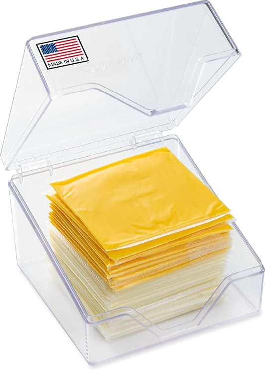 American Sliced Cheese Holder | Airtight Storage Container for Fridge | Hinged Lid | Dishwasher Safe | Holds 24 Slices | Made in USA