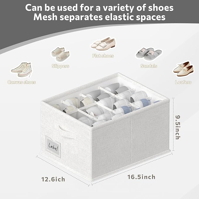 2 Pack Shoe Organizer for Closet,Fits up to 24 Pairs,Fabric Shoe Storage Bins,Large Shoe Box Storage Containers with Bottom Support for Shoes (White, (16.5 * 12.6 * 9.5) x1)-NeatNest