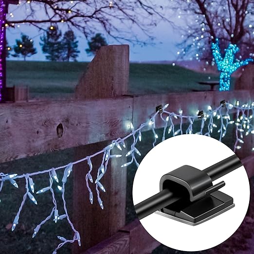 Blulu 100 Pcs Adhesive Cable Clips Bulk Wire Holder for Cord Organizer Clips Cable Management Outdoor Light Hooks for Christmas Wall String Lights Fairy Lights-NeatNest