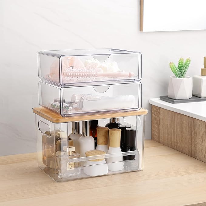 3Pcs Extra Large Laundry Room Organization and Storage, Stackable Storage Drawers, Trash Bag Holder Under Sink, Garbage Bag Dispenser Roll Holder for Vanity, Bathroom,Cabinet,Desk Organization