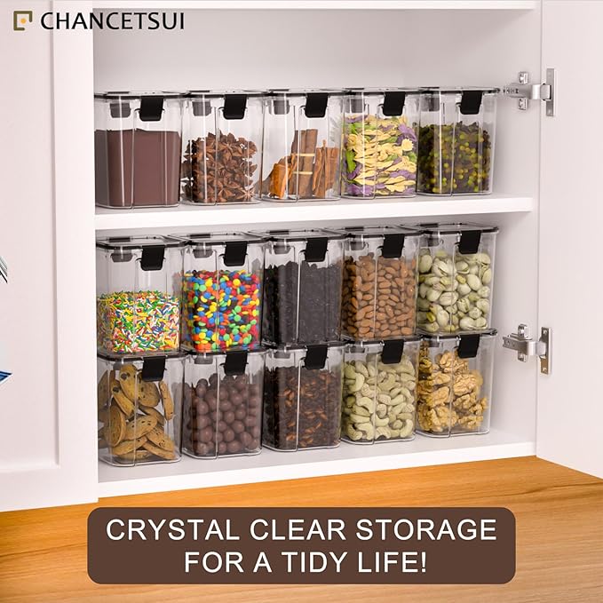 CHANCETSUI Small Airtight Food Storage Containers with Lids: Kitchen Pantry Organization for Dry Baking Ingredients BPA Free Clear Plastic 2-Piece Canister Set, 1.1 qt /1 L