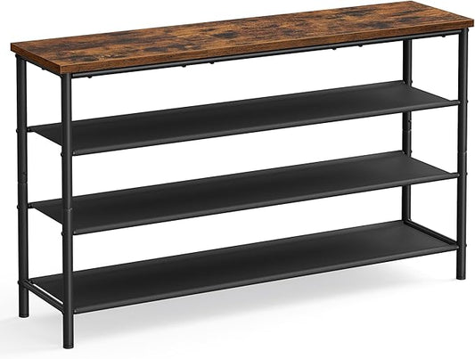 VASAGLE Shoe Rack, 4-Tier Shoe Storage Organizer for Entryway and Closet, Holds 15-18 Pairs of Shoes, 3 Fabric Shelves, Steel Frame, Industrial, Rustic Brown and Black ULBS135B01-NeatNest