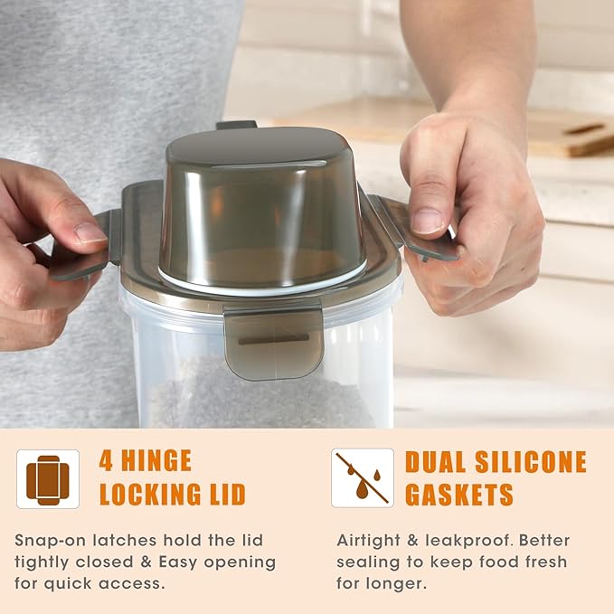 Rice Storage Container 10 Lbs, Airtight Food Dispenser with Large Spout and Cup for Rice, Cereal, Flour, Oatmeal, Pet Dog Cat Food Storage-NeatNest