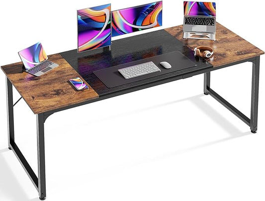 Huuger Computer Desk, 63 Inch Office Desk, Gaming Desk Writing Desk, Work Desk for Home Office, Study, Modern Simple Desk, Large Legroom, Metal Frame, Rustic Brown and Black-NeatNest