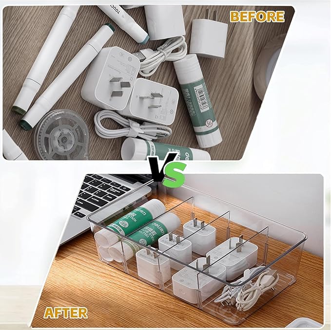 2 Pcs Clear Pantry Organizers and Storage,Plastic Storage Bins for Fridge with Removable Dividers, Kitchen Cabinet Organizers Ideal for Kitchen, Pantry, Refrigerator, Freezer, and Snack Storage-NeatNest
