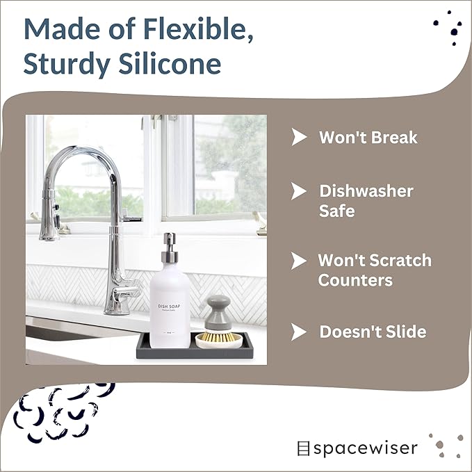 Countertop and Vanity Tray - Small 7.7" Silicone Tray for Soap Dispenser Bottles, Bathroom Trays, Kitchen Sink Soap Trays, Sink Caddy Kitchen Sinks Organizer, Soaps Dish & Sponge Holder Mat-NeatNest