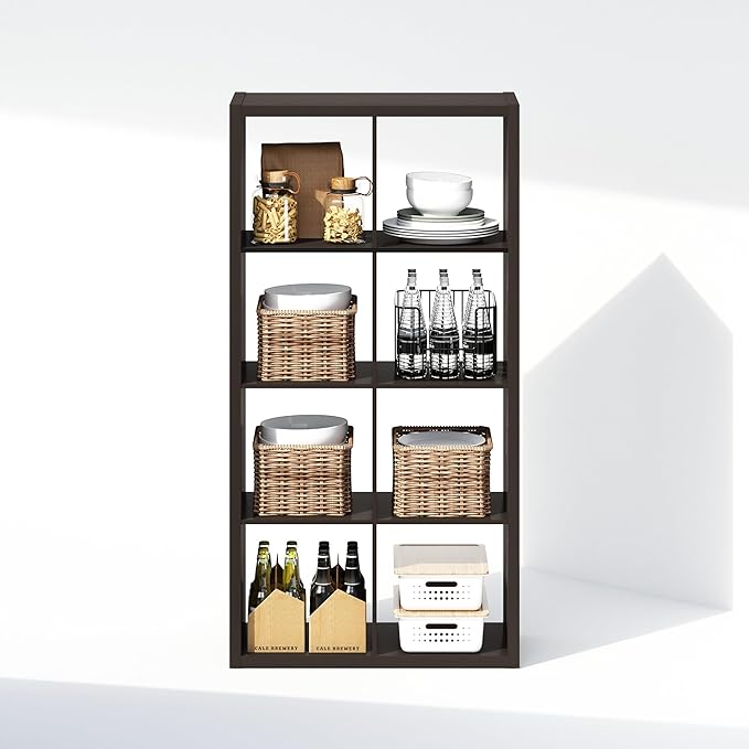 Furinno Cubic Open Back Multipurpose Clothing & Closet Storage Organizer Shelf, 8-Cube, Black Dark Oak
