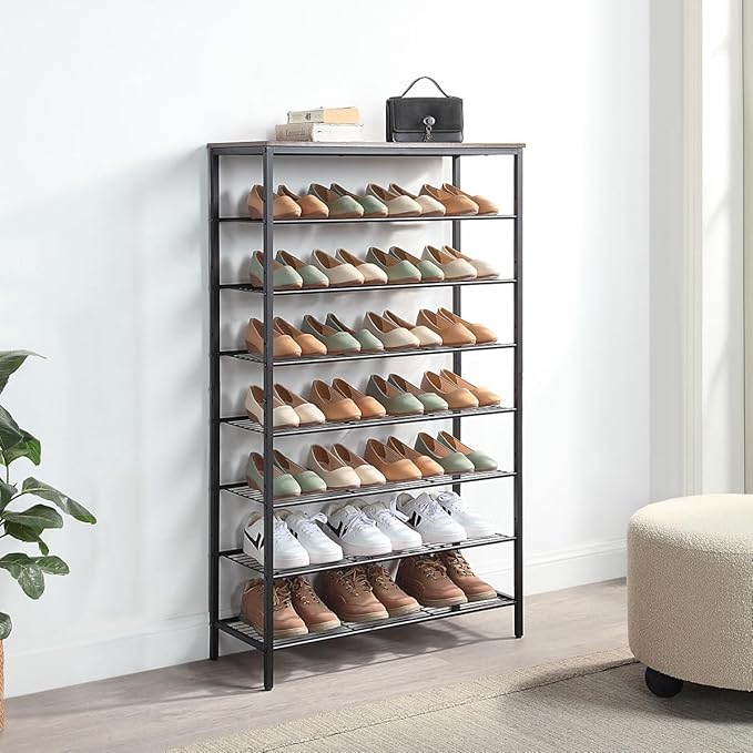8-Tier Shoe Rack Organizer, Metal Mesh Shoe Storage Shelf, for Entryway, Hallway, Closet, Dorm Room, Industrial, Rustic Brown-NeatNest