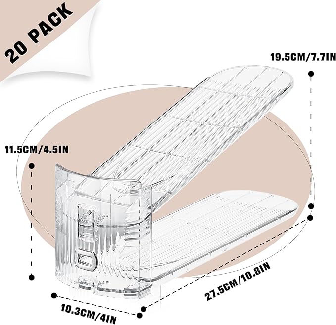 20PACK Shoe Slots Organizer for Closet,Adjustable Shoe Rack Holder Shoe Space Savers Double Layer Stack Shoe Racks for Closet Organization(Transparent)-NeatNest