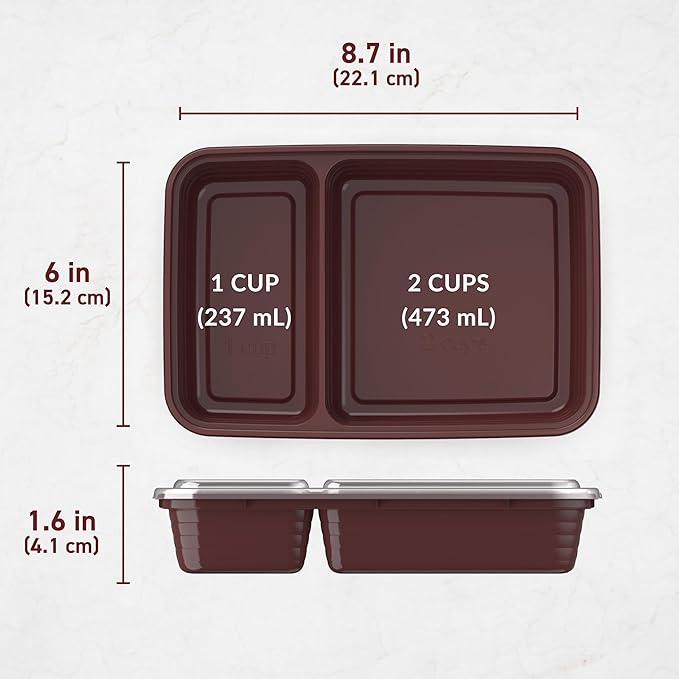 Bentgo 20-Piece Lightweight, Durable, Reusable BPA-Free 2-Compartment Containers - Microwave, Freezer, Dishwasher Safe - Burgundy-NeatNest