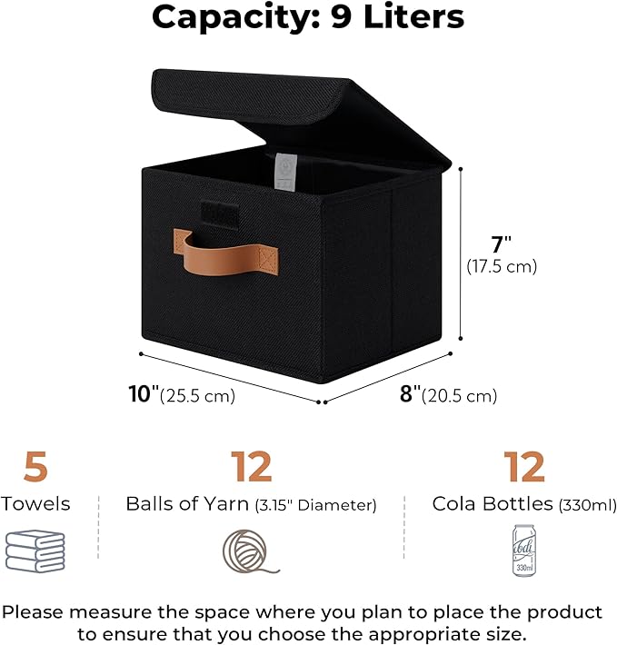 GRANNY SAYS Small Storage Bins with Lids, Small Storage Boxes, Shelf Baskets for Shelf, Collapsible Storage Bins for Living Room, Bedroom, 10x8x7 Inch, Black, 2-Pack-NeatNest