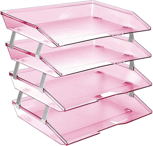 Acrimet Facility 4 Tier Letter Tray, Side Load, Letter Size/A4, Desktop File Organizer, Plastic (Clear Pink)-NeatNest