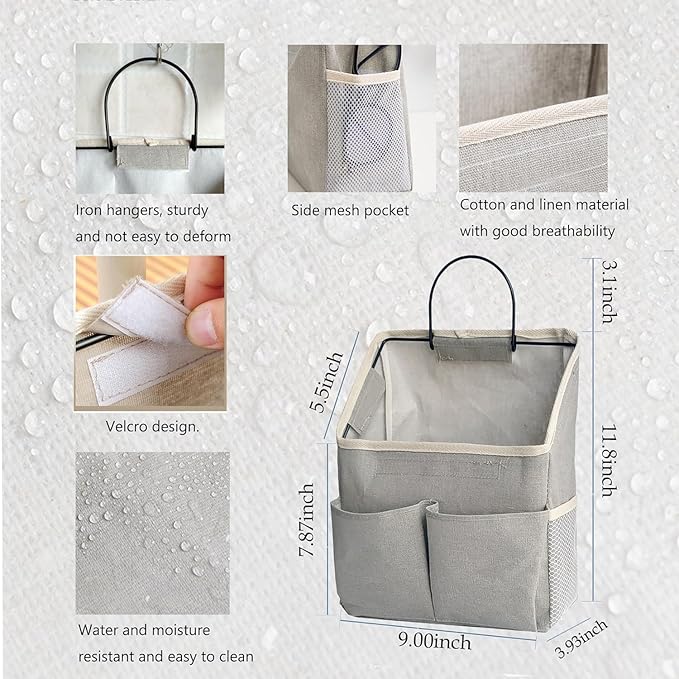 2 Pack Wall Hanging Storage Bag,Wall Hanging Organizer with Pockets, Hanging storage basket for Dormitory Bathroom Bedroom (Grey-upgraded)-NeatNest