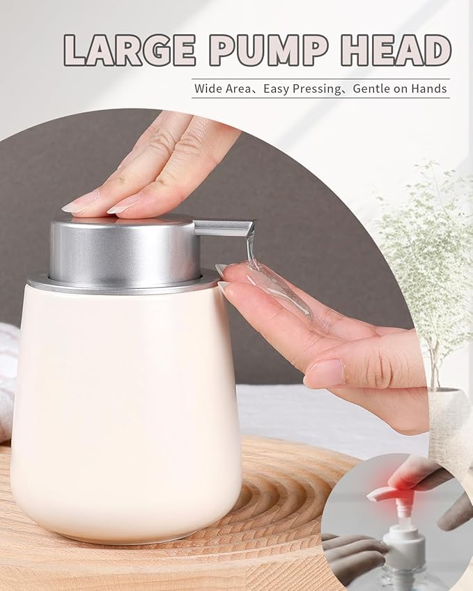 BosilunLife Hand Soap Dispenser - Beige & Grey 12Oz Ceramic Soap Dispenser Bathroom Refillable Liquid Dispenser for Dish Soap with Easy-to-Press Pump-NeatNest