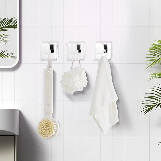 IBosins 4 Pack Towel Hooks Hand Towel Holder for Bathroom Wall Livingroom Bedroom Kitchen Closet Heavy Duty Stainless Steel Hook Hanger for Robe, Bath Towel, Coat (Square Polished Chrome)
