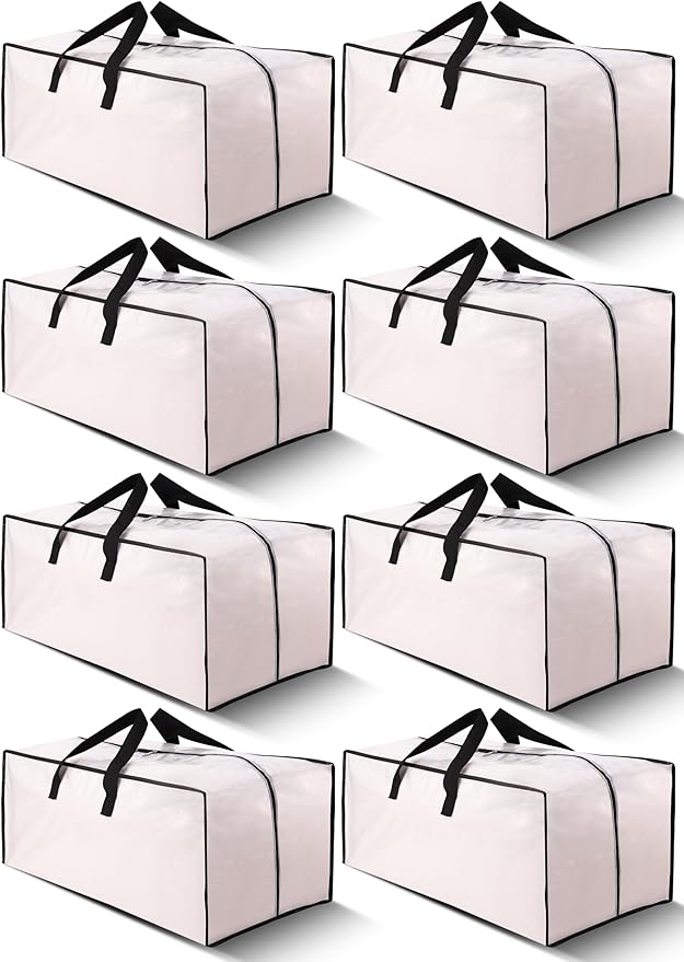 Cosy Family 8 Pack Heavy Duty Extra Large Moving Bags with Backpack Straps - Strong Handles & Zippers, Storage Totes For Space Saving, Fold Flat, Alternative to Moving Box (40 gal, Clear)-NeatNest