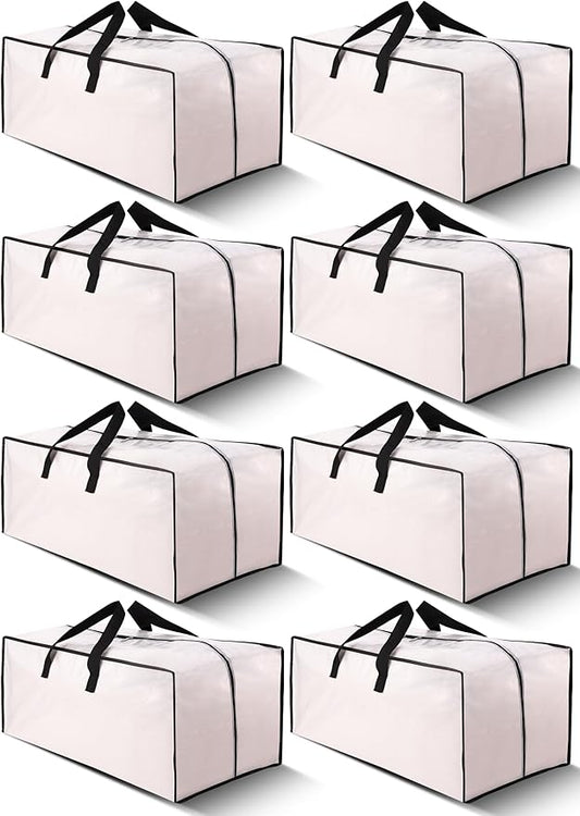 Cosy Family 8 Pack Heavy Duty Extra Large Moving Bags with Backpack Straps - Strong Handles & Zippers, Storage Totes For Space Saving, Fold Flat, Alternative to Moving Box (40 gal, Clear)-NeatNest