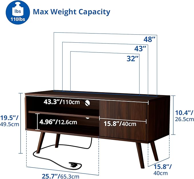 Cozy Castle TV Stand for 48 Inch TV, Mid Century Modern Entertainment Center with Storage Cabinet, TV Media Console for Living Room, Bedroom, Dark Brown-NeatNest