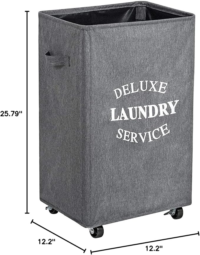 WOWLIVE Large Rolling Laundry Basket Wheels 90L Collapsible Tall Laundry Hamper Handle Foldable Dirty Clothing Basket Fold up Rectangular Hampers for Laundry Dorm Room (Grey2)