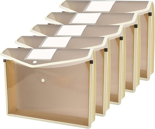 Expanding File Folder Document Organizer with Snap Button, Waterproof Transparent Document Bag, 2.8" Expansion, Letter A4 Expandable File Folder for Home School Office Organization，5 Pack