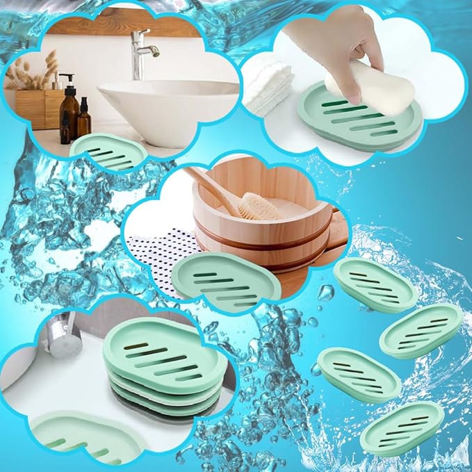 ELANE 4PCS Shower Soap Holder,Soap Dish with Drainage, Plastic Soap Box,Bar Soap Holder for Shower Bathroom Kitchen (Green)-NeatNest