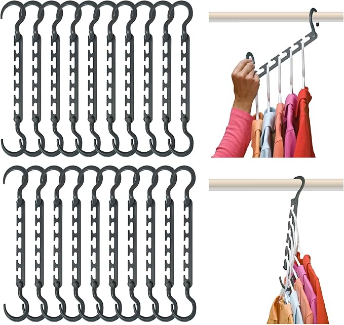 Wonder Hanger Max 20-Pack Space Saving Hangers, Reinforced Hooks Swivels 360°, Cascading Hanger, College Dorms & Storage Closet Organizer, Fully Assembled – Grey-NeatNest