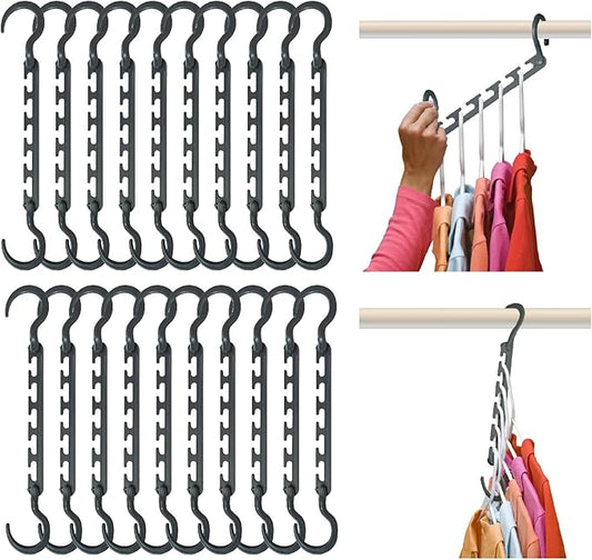 Wonder Hanger Max 20-Pack Space Saving Hangers, Reinforced Hooks Swivels 360°, Cascading Hanger, College Dorms & Storage Closet Organizer, Fully Assembled – Grey-NeatNest