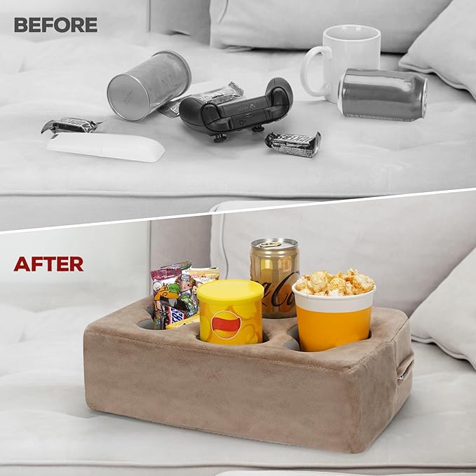 Couch Cup Holder Pillow,Couch Drink Holder,Rectangle Couch Caddy for Coffee Cup,Phone,Remote,Couch Cup Holder Tray for Bed,Car,Sofa,Table-NeatNest